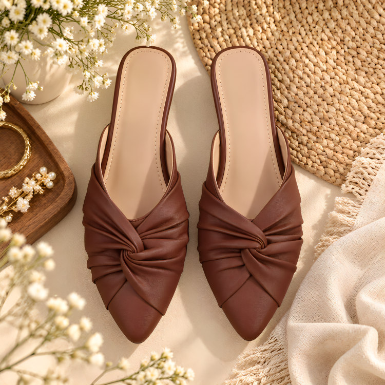 Mocha Luxe Knot Mules