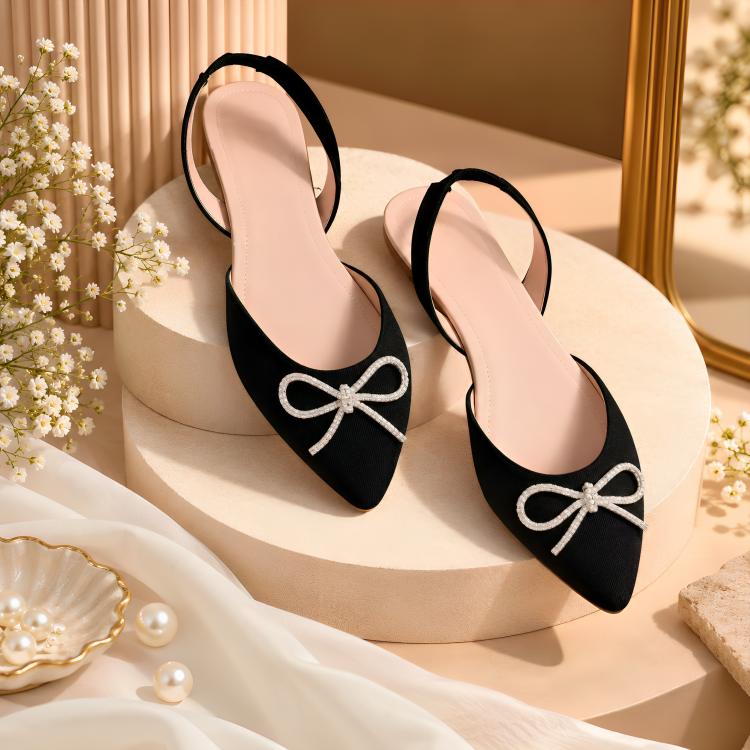 Bow-Accent Pointed Slingback Flats