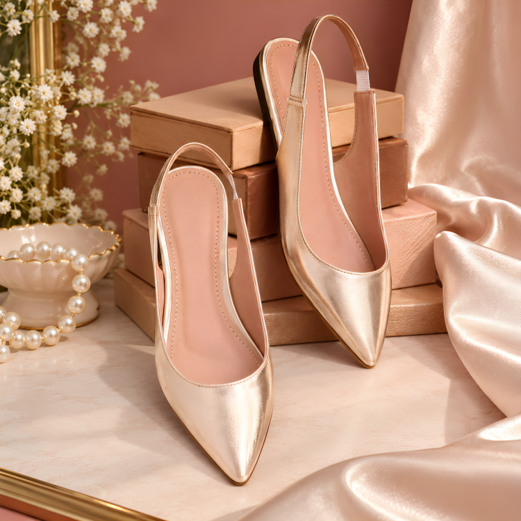Metallic Pointed-Toe Slingback Flats