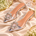 Transparent Rhinestone Embellished Flat Slides