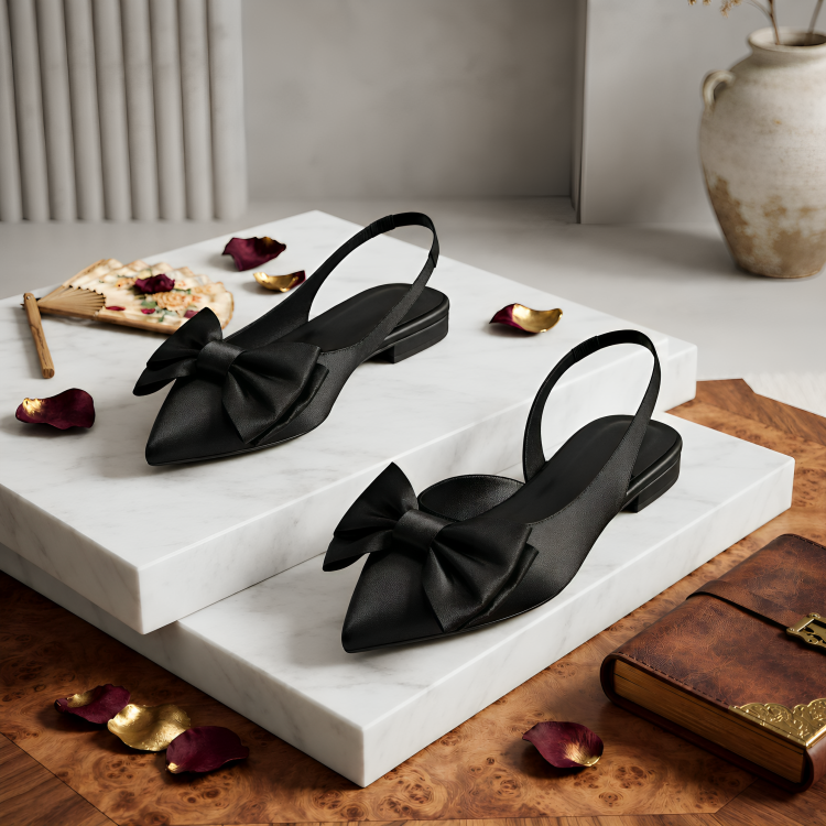 Midnight Ribbon Pointed Flats