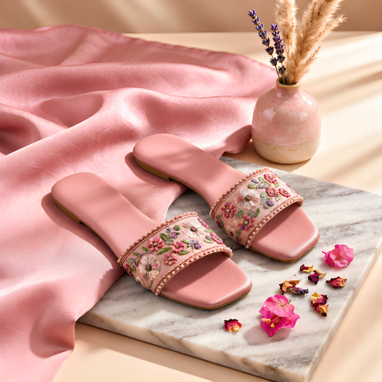 Petal Bloom Satin Mules