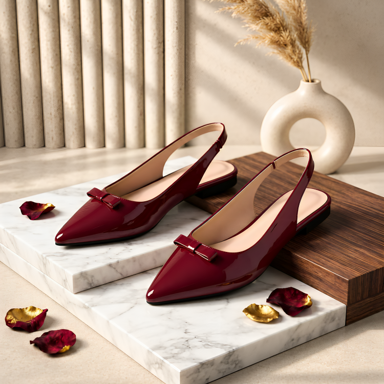 Wine Patent Ribbon Mules