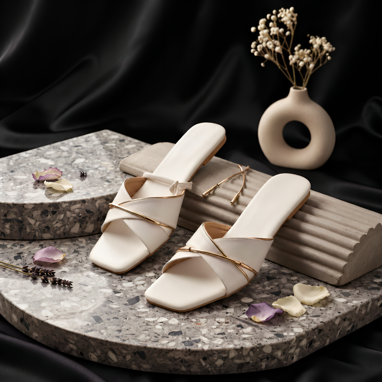 Creme Gold-Detail Chic Sandals