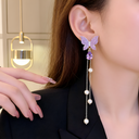 Aureliq Korean Style Sparkling Lavender Butterfly Long Chain Drop Earrings