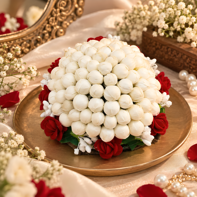 The Imperial Red & White Blossom Bun