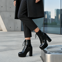 Women's Glossy Platform Block Heel Ankle Boots for Women
