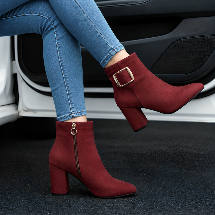 Women's Maroon Zip Closure  Ankle Boots